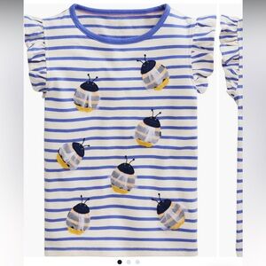 NWT Mini Boden Kids' Appliqué Bee Flutter Sleeve Cotton T-Shirt 3-4 YR